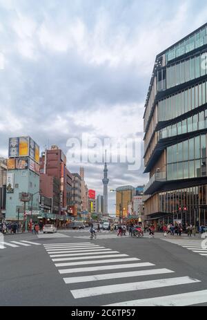 Asakusa district with Tokyo Sky Tree tower in the background Stock Photo