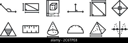 set of 12 thin outline icons such as curve, ruler, ruler, square, book, rectangular for web, mobile Stock Vector