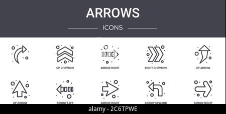 arrows concept line icons set. contains icons usable for web, logo, ui/ux such as up chevron, right chevron, up arrow, arrow right, arrow upward, righ Stock Vector