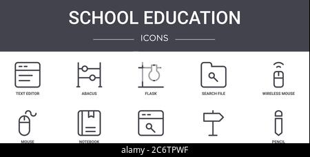 school education concept line icons set. contains icons usable for web, logo, ui/ux such as abacus, search file, mouse, , pencil, wireless mouse, Stock Vector