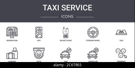 taxi service concept line icons set. contains icons usable for web, logo, ui/ux such as gps, steering wheel, luggage, taxi, cancelled, feedback, taxi, Stock Vector