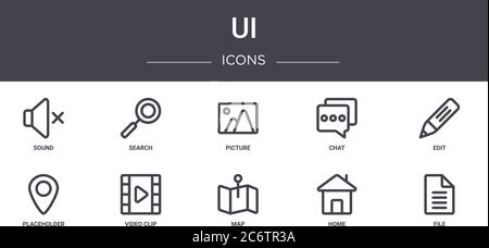 ui concept line icons set. contains icons usable for web, logo, ui/ux such as search, chat, placeholder, map, home, file, edit, picture Stock Vector