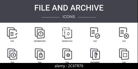 file and archive concept line icons set. contains icons usable for web, logo, ui/ux such as information, file, file, document, search Stock Vector