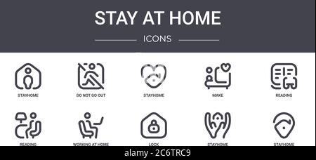 stay at home concept line icons set. contains icons usable for web, logo, ui/ux such as do not go out, make, reading, lock, stayhome, stayhome, readin Stock Vector