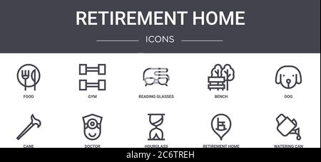 Retirement home icon linear vector graphics sign or symbol set for web ...