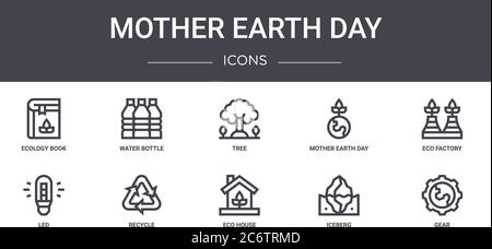 mother earth day concept line icons set. contains icons usable for web, logo, ui/ux such as water bottle, mother earth day, led, eco house, iceberg, g Stock Vector