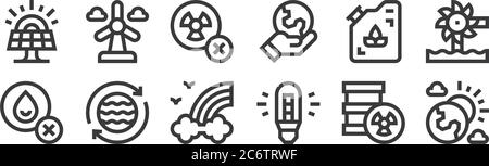 12 set of linear mother earth day icons. thin outline icons such as day, led, save water, eco fuel, no nuclear, wind energy for web, mobile Stock Vector