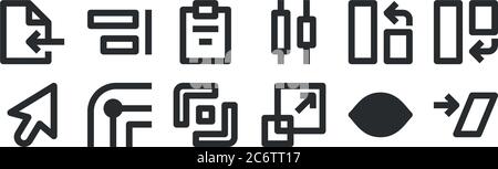 set of 12 thin outline icons such as shear, resize, stroke, rotate, clipboard, align for web, mobile Stock Vector