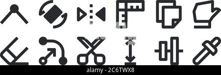 set of 12 thin outline icons such as eyedropper, height, nodes, copy, flip, rotate for web, mobile Stock Vector