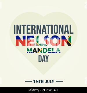 International Nelson Mandela Day, 18th July, heart with African flag text, poster illustration vector Stock Vector