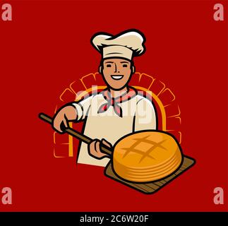 Cook bakes bread. Chef, baker cartoon vector illustration Stock Vector