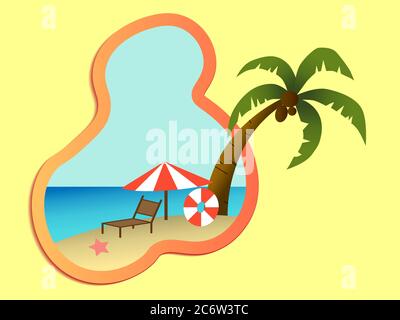vector of a tropical island with palm trees on the beach. flat summer vacation illustration. Stock Vector