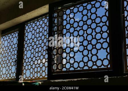 windows with orient ornament made of metal, from the inside Stock Photo