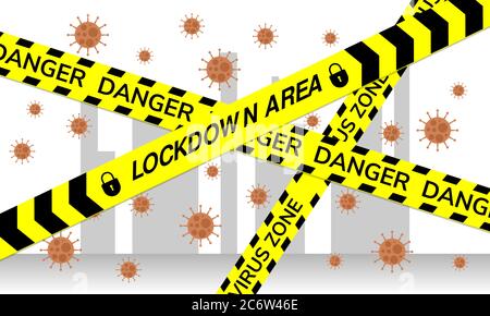 vector illustration of lockdown area in virus covid-19 zone town, dangerous line concept design Stock Vector