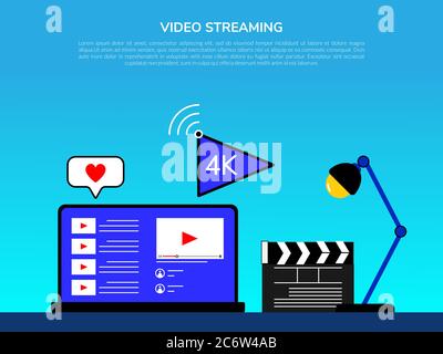 vector flat design of online video streaming illustration concept. Stock Vector