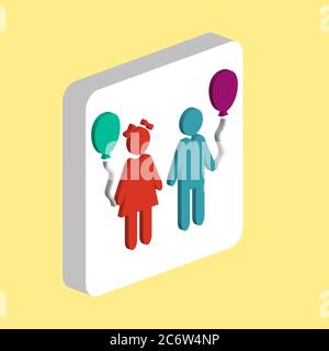 Children and Balloons Simple vector icon. Illustration symbol design template for web mobile UI element. Perfect color isometric pictogram on 3d white Stock Vector