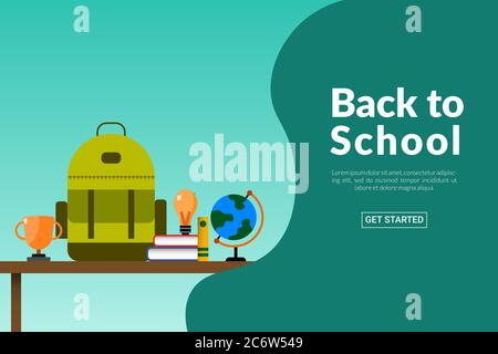 vector illustration of flat design back to school background. School supplies cartoon illustration template banner. Stock Vector