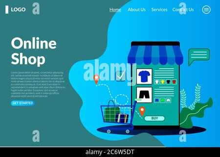 vector flat design of shopping online on websites or mobile applications. online shop concept marketing template banner. Stock Vector
