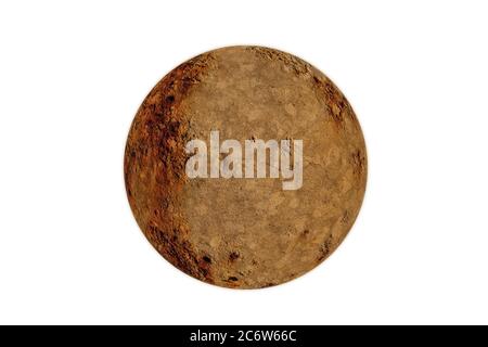 Weathered stone rock in a round planet sphere shape cut out and isolated on a white background Stock Photo