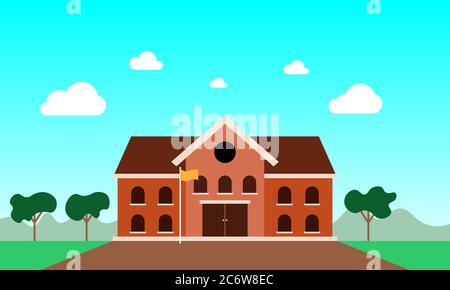 vector illustration of a flat design school building. Welcome back to school concept. Stock Vector