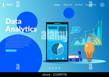 vector flat design of Data Analysis for a website and mobile website. landing page template concept illustration. Stock Vector