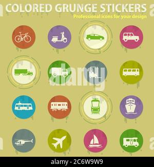 Transportation colored grunge icons Stock Vector