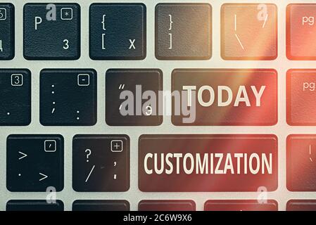 Handwriting text Customization. Conceptual photo modifying something that would suit in an individual or mission Pc keyboard key with empty note paper Stock Photo