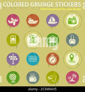 travel colored grunge icons Stock Vector