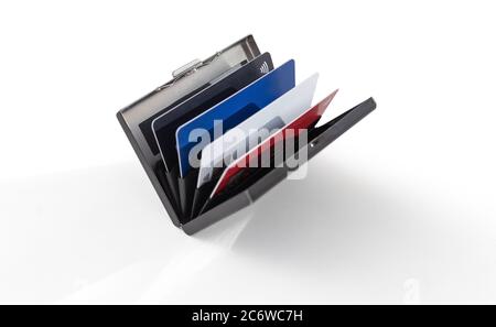 Stainless steel business ID credit card holder with credit cards Stock Photo