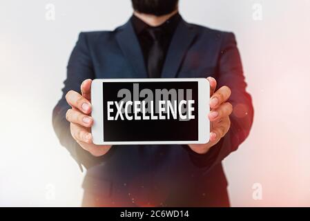 Text sign showing Excellence. Business photo showcasing standard of performance of simply being the best at something Model displaying black screen mo Stock Photo