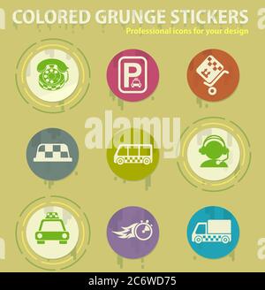 taxi services colored grunge icons Stock Vector
