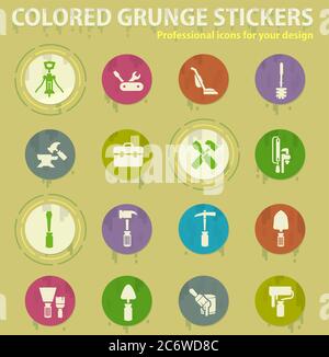 Work tools colored grunge icons Stock Vector