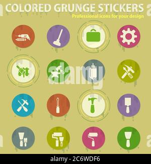 Work tools colored grunge icons Stock Vector