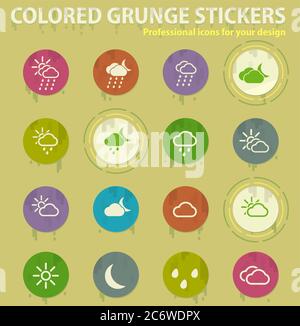 Weather colored grunge icons Stock Vector