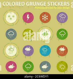 Weather colored grunge icons Stock Vector