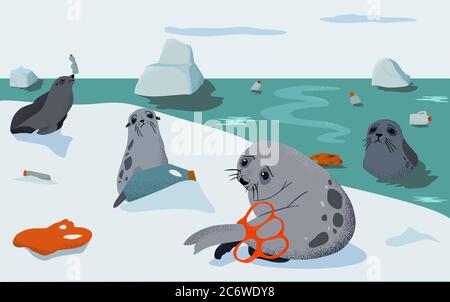 Environmental problem of pollution of the oceans Stock Vector