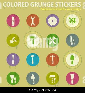 Work tools colored grunge icons Stock Vector