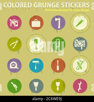 Work tools colored grunge icons Stock Vector
