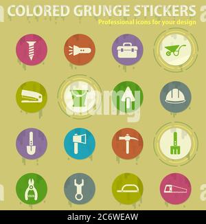 work tools colored grunge icons Stock Vector
