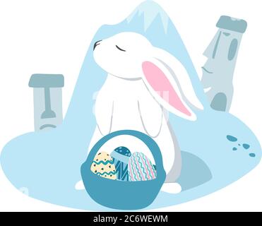 Happy Easter collection with eggs and rabbits. Easter rabbit Stock Vector