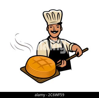 Cook with bread. Bakery, bakehouse, bakeshop vector illustration Stock Vector