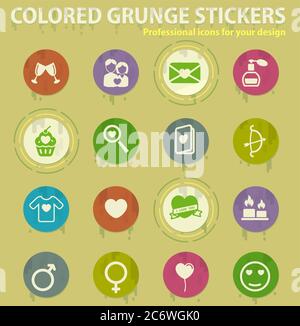 Valentines day colored grunge icons Stock Vector