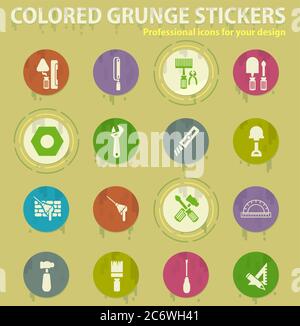 Work tools colored grunge icons Stock Vector