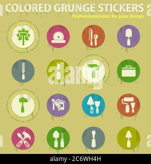 Work tools colored grunge icons Stock Vector