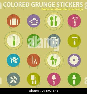 Work tools colored grunge icons Stock Vector