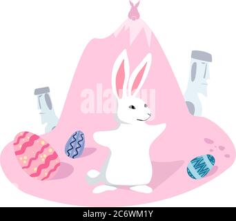 Happy Easter collection with eggs and rabbits. Easter rabbit Stock Vector