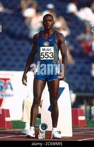 Carl Lewis competing at the 1996 US Olympic Track and Field Team Trials ...