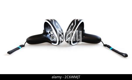 Virtual reality controllers with led light isolated on a white background Stock Photo