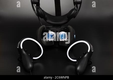 Virtual reality headset lenses, black background Stock Photo