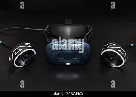 Virtual reality headset on a black background Stock Photo